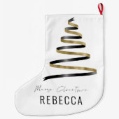 トレンディーアートツリー金ゴールドの黒い名メリー ラージクリスマスストッキング (裏面)