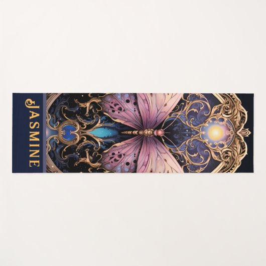 トレンディーアールデコ紫ピンク金ゴールド蝶 ヨガマット (正面(横))