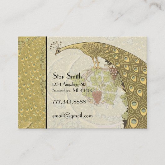 トレンディーアールヌーボーヴィンテージピーコックブティックカード 名刺 (正面)
