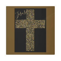 トレンディーイエズス金ゴールドクロスブラウンメタルアート