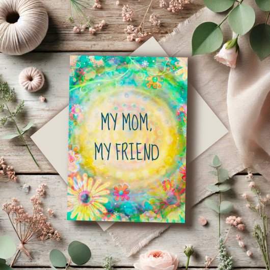 トレンディーイエローかわいらしフローラマムフレンド引用文 カード