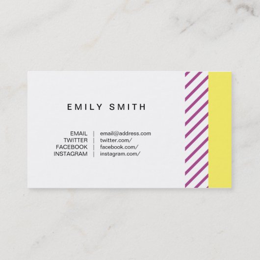 トレンディーイエローとパープルのストライプソーシャルメディア 名刺 (裏面)