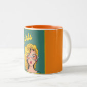 トレンディーイエローガール美しいマグカップ。2音式コーヒー ツートーンマグカップ (正面右)