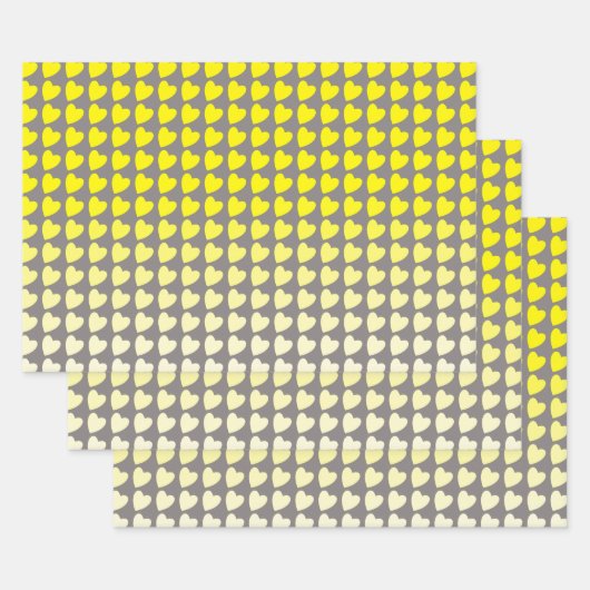トレンディーイエローグレーハートパターン勾配 ラッピングペーパーシート (セット)