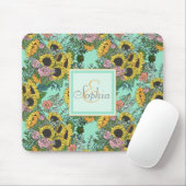 トレンディーイエローサンフラワーズアンドピンクローズデザイン マウスパッド (マウス)