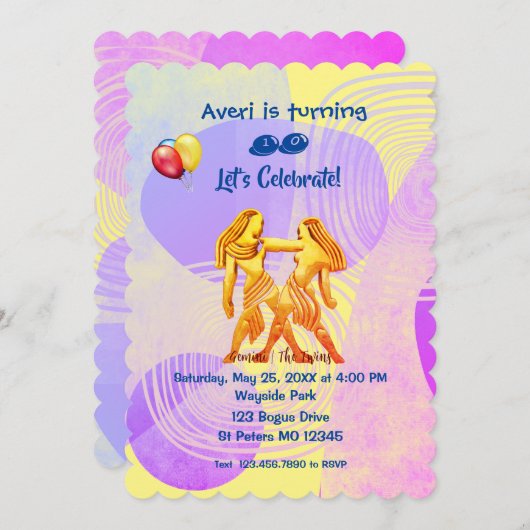 トレンディーイエロージェミニ誕生日(5月21日~6月20日) I 招待状 (正面/裏面)