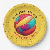 トレンディーイエロースポーツオールスターバスケットボール誕生日 ペーパープレート (正面)