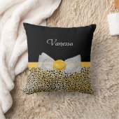 トレンディーイエローチーテファンシーープリントボウと名前 クッション (ブランケット)