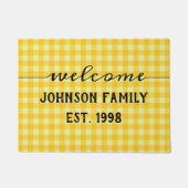 トレンディーイエローバッファローチェックファームハウスウェルカム ドアマット (正面)