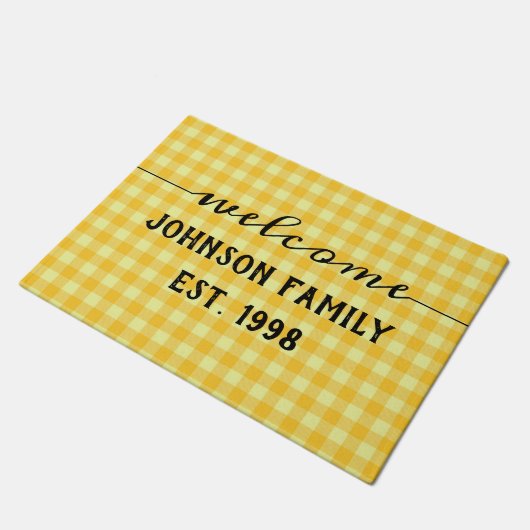 トレンディーイエローバッファローチェックファームハウスウェルカム ドアマット (アングル)