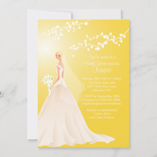 トレンディーイエローブロンドブライドブライダルシャワー招待状 招待状 (正面)