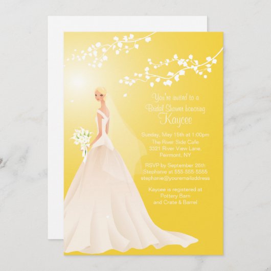 トレンディーイエローブロンドブライドブライダルシャワー招待状 招待状 (正面/裏面)