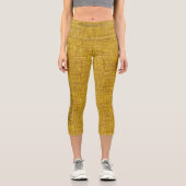 トレンディーイエロープレイドデニム：パーソナライズされたロゴと文字 カプリレギンス (正面)