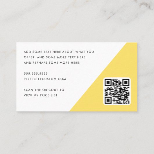 トレンディーイエローホワイトハーフアーチ写真QRコード 名刺 (裏面)