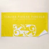 トレンディーイエローホワイトマイタリアンジョリカタイル ビーチタオル (正面)