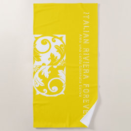 トレンディーイエローホワイトマイタリアンジョリカタイル ビーチタオル