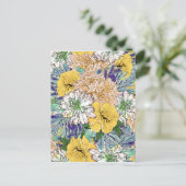 トレンディーイエロー&グリーンフローラガーリーイラストレーション シーズンポストカード (スタンド正面)