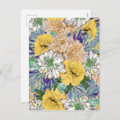 トレンディーイエロー&グリーンフローラガーリーイラストレーション シーズンポストカード (正面/裏面)