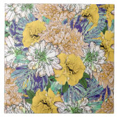 トレンディーイエロー&グリーンフローラガーリーイラストレーション タイル (正面)