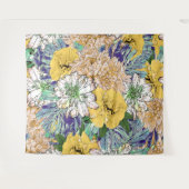 トレンディーイエロー&グリーンフローラガーリーイラストレーション タペストリー (正面(横))