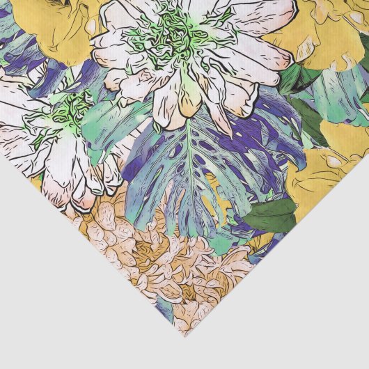 トレンディーイエロー&グリーンフローラガーリーイラストレーション 薄葉紙 (詳細)