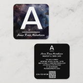 *~*トレンディーイニシャルパステル宇宙QRロゴ写真 スクエア名刺 (正面/裏面)