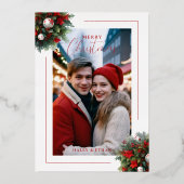 トレンディーイニシャルフローラクリスマスブケッツ写真 箔招待状 (裏面)