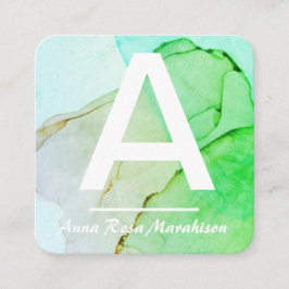 ~*トレンディーイニシャル抽象芸術QRロゴ写真アクア スクエア名刺