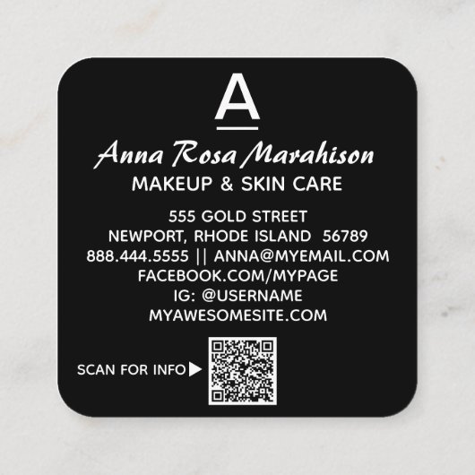 *～*トレンディーイニシャル抽象芸術QRロゴ紫 スクエア名刺 (裏面)