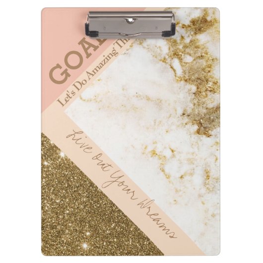 トレンディーインスパイアゴールスパーク金ゴールドピンクマーブルフェイクビー クリップボード (正面)