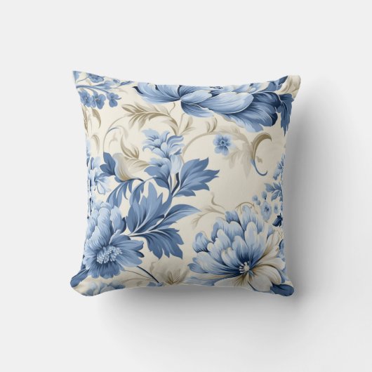 トレンディーインスパイアヴィンテージ青色花の模様 クッション (正面)