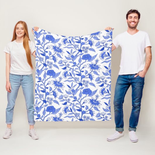 トレンディーインスパイアヴィンテージ青色花の模様 フリースブランケット (インサイチュ)