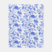 トレンディーインスパイアヴィンテージ青色花の模様 フリースブランケット (正面)