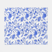 トレンディーインスパイアヴィンテージ青色花の模様 フリースブランケット (正面(横))