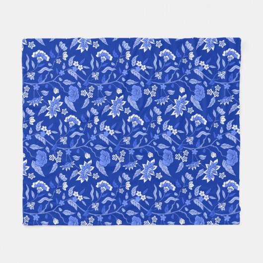 トレンディーインスパイアヴィンテージ青色花の模様 フリースブランケット (正面(横))