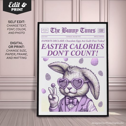 トレンディーイースターバニー新聞、イースターデコレーション ポスター