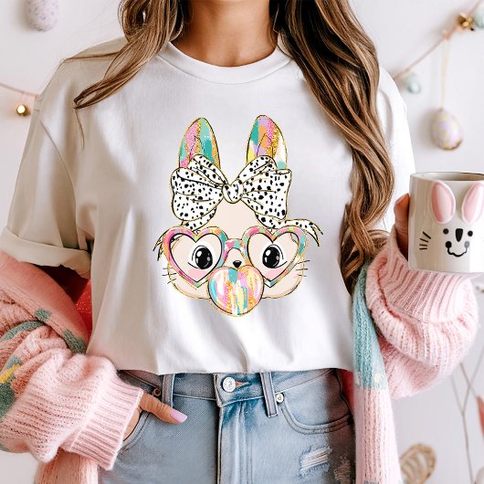 トレンディーイースターバブルガム&ボウ付きバニー Tシャツ