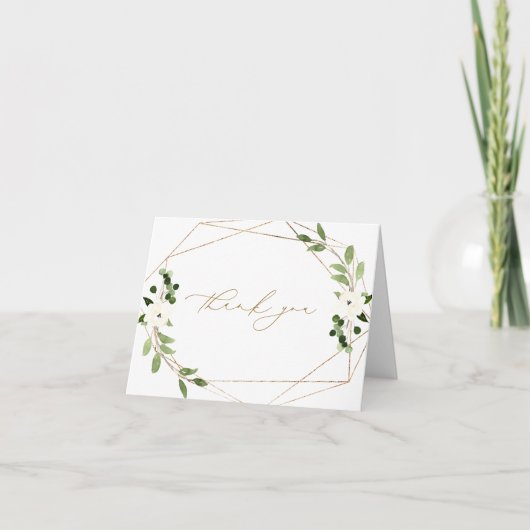 トレンディーウェディングシャワー幾何学的水色金ゴールド サンキューカード (正面)