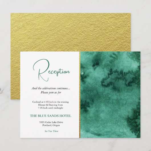 トレンディーウェディングレセプションエメラルドグリーン&金ゴールド エンクロージャーカード (正面/裏面)