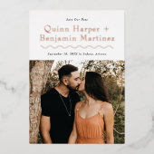 トレンディーウェーブバラゴールドフォイル写真保存日付 箔招待状 (正面)