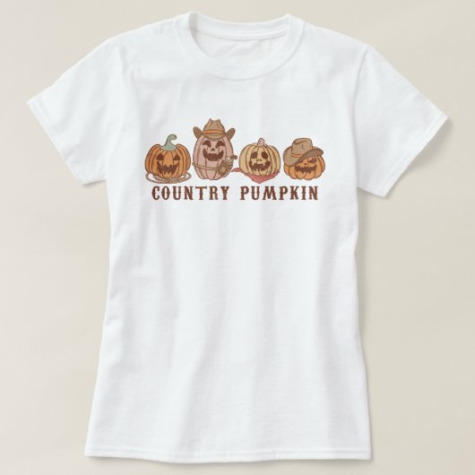 トレンディーウエスタンカントリーカウカボンプキンハロウィーン Tシャツ (デザイン正面)