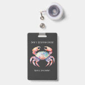 トレンディーウォーターカラーカニ会社/レストランカスタム バッジ (正面（伸縮クリップ）)