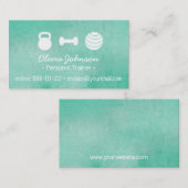 トレンディーウォーターカラーグリーンフィットネスパーソナルトレーナー 名刺 (正面/裏面)