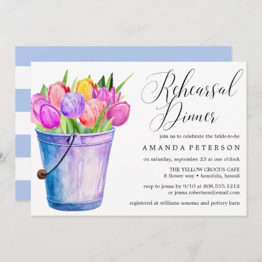 トレンディーウォーターカラーチューリップ素朴なリハーサルディナー 招待状 (正面/裏面)