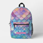 トレンディーウォーターカラーパステルマーメイドスケール プリントバックパック (正面)
