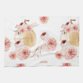 トレンディーウォーターカラーパンプキン&フラワーズ |秋の秋 キッチンタオル (横)