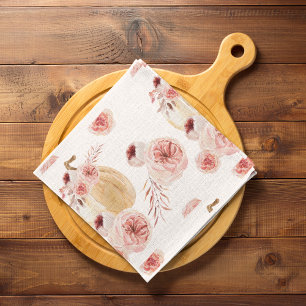 トレンディーウォーターカラーパンプキン&フラワーズ  秋の秋 キッチンタオル