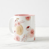 トレンディーウォーターカラーパンプキン&フラワーズ |秋の秋 ツートーンマグカップ (正面左)