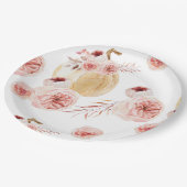 トレンディーウォーターカラーパンプキン&フラワーズ |秋の秋 ペーパープレート (アングル)