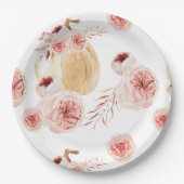 トレンディーウォーターカラーパンプキン&フラワーズ |秋の秋 ペーパープレート (正面)